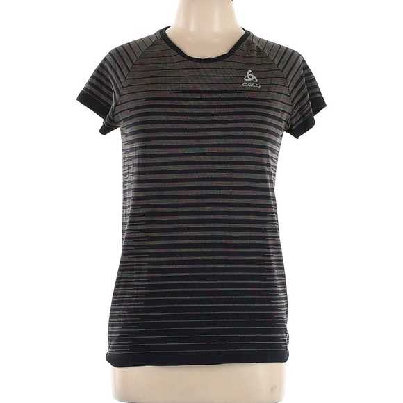 Odlo Tops - Odlo Women's Ceramicool Striped Short Sleeve Tee - Black
